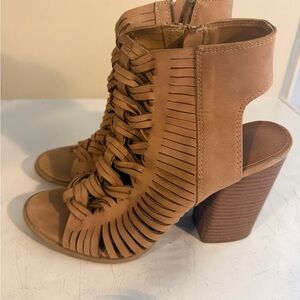 DV by Dolce Vita Tan Lace-Up Cutout Block Heel Sandals